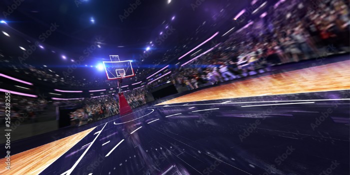 Picture of Basketball court wide view all cort in a little motion blur blue toning